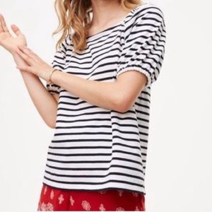 Loft Black & White Puff Sleeve Striped Top